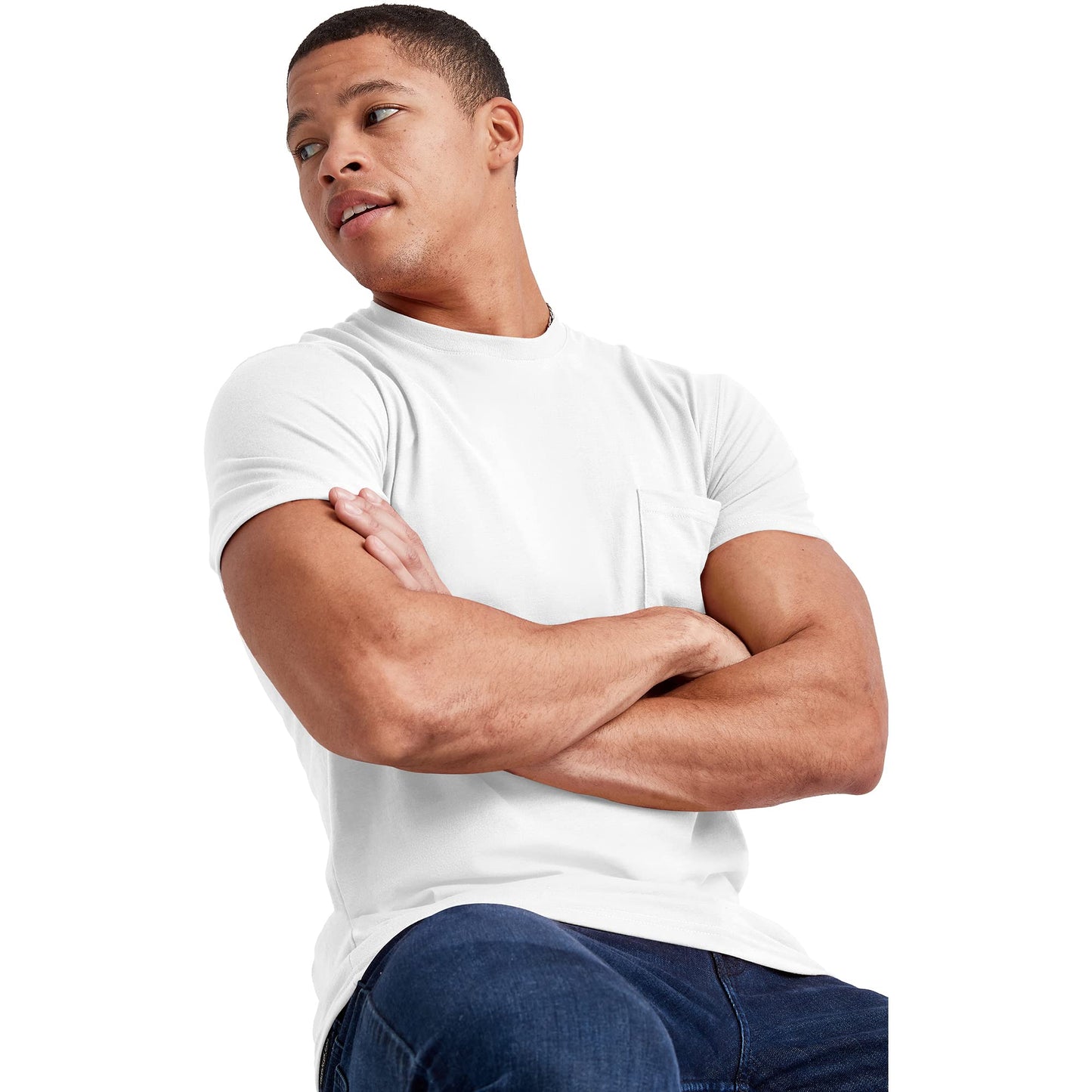 Hanes Originals Crewneck T-Shirt, 100% Cotton Pocket Tees for Men, White