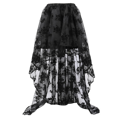 Zhitunemi Women's Steampunk Costume Victorian Skirt Corset Dress for Girls Plus Size Wedding Dressing Ruffle High Low Outfits Black XL