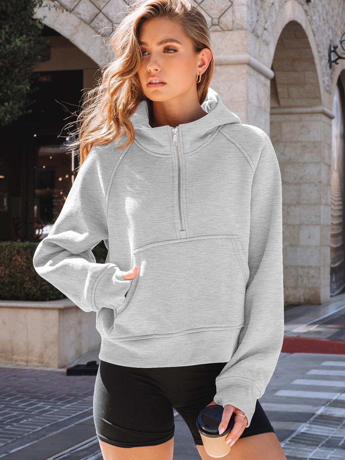 AUTOMET Womens Hoodies Half Zip Sweatshirts Fleece Jackets Tops Oversized Pullover Fall Outfits 2024 Winter Fashion Clothes Grey M