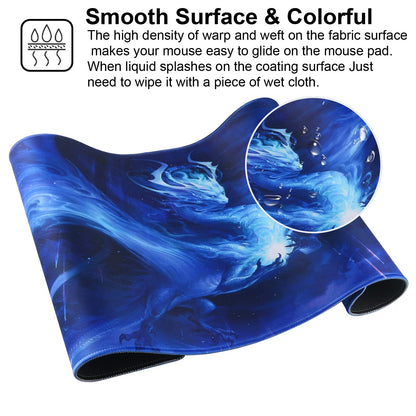 Jahosin Large Gaming Mouse Pad with Stitched Edges,[27.5x11.8In] Extended Mouse Pad with Non-Slip Natural Rubber Base for Gamer/Desktop/Office/Home (70x30 Bluedragon)