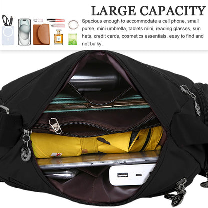 WITERY Nylon Crossboby Bags for Women - Waterproof Zipper Multi-Pocket Crossboby Purse Lightweight Shoulder Bag, Casual Ladies Pocketbooks Small Travel Purse Messenger Bags Medium Handbag Tote