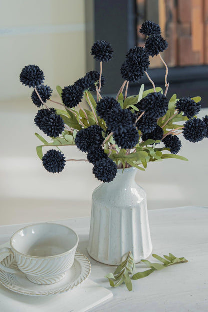 Artificial Kiku Flower - 5 Pcs Fake Pompon Mums Silk Small Chrysanthemum Faux Ball Fall Flower Stem Decor for Halloween Wedding Filler DIY Bouquet Centerpieces Arrangements Shower(Black)