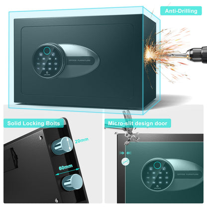 BONANO 0.5 Cub Small Safe Box, Biometric Safe with Backlit Touch Screen Keyapd and Dual Alarm System, Small safes for Home Use Fire and Water Proof Money Valuables Jewelry and Documents