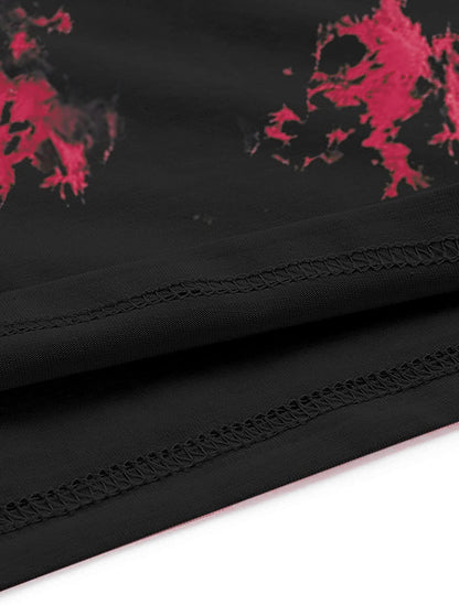 Avanova Women Tie Dye Skull Graphic Oversized Tees Vintage Skeleton Hands Loose Fit T Shirt Black Red X-Large