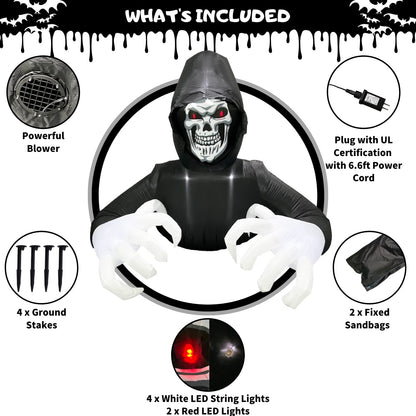 Buheco Inflatable Halloween Decorations Outside Grim Reaper 6FT Giant Scary Blow Up Skeleton Spooky Ghost Outdoor Yard Decor Inflatables Built in LED Lights for Indoor and Lawn Garden Party Holiday