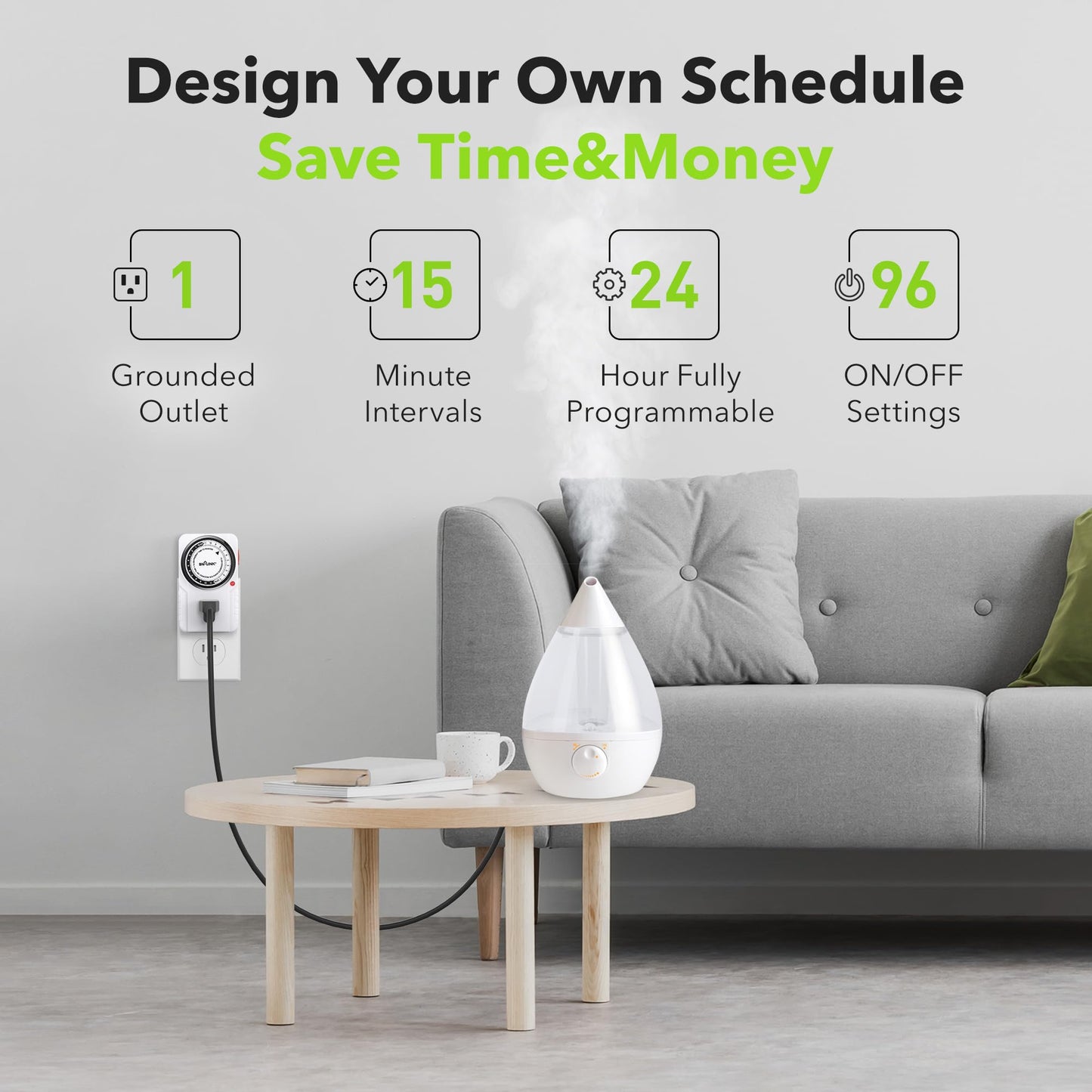 BN-LINK 24 Hour Plug-in Mechanical Timer Grounded for Aquarium, Grow Light, Hydroponics, Indoor Lighting, Home Appliances, ETL Listed 125VAC, 60 Hz, 1875W, 15A, 1/2HP (1 Pack)