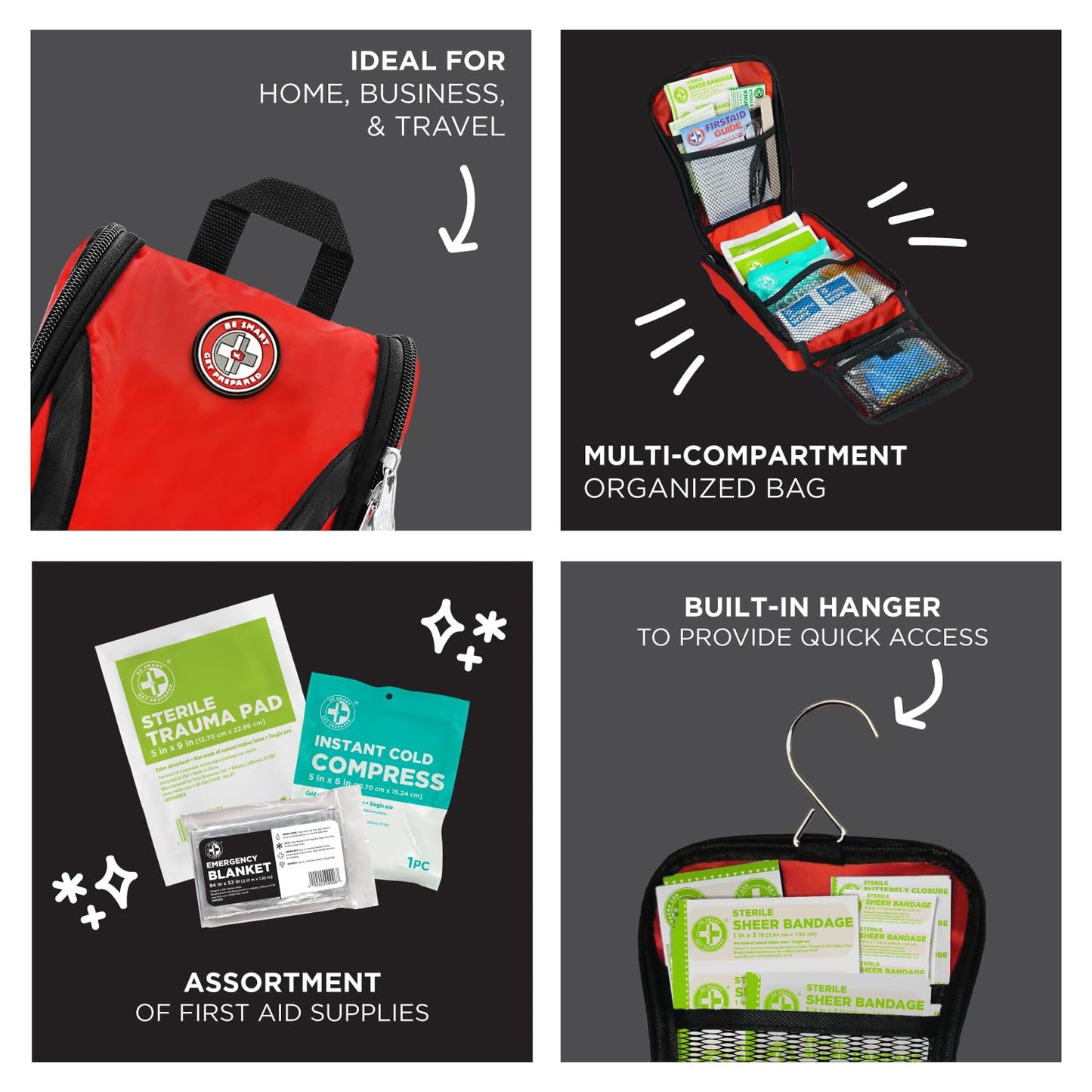 Be Smart Get Prepared 330 Piece First Aid Kit, All-Purpose: Clean, Treat, Protect Minor Cuts, Scrapes, Home, Office, Car, School, Travel, Emergency, Survival, Outdoor, Camping & Sports, FSA HSA