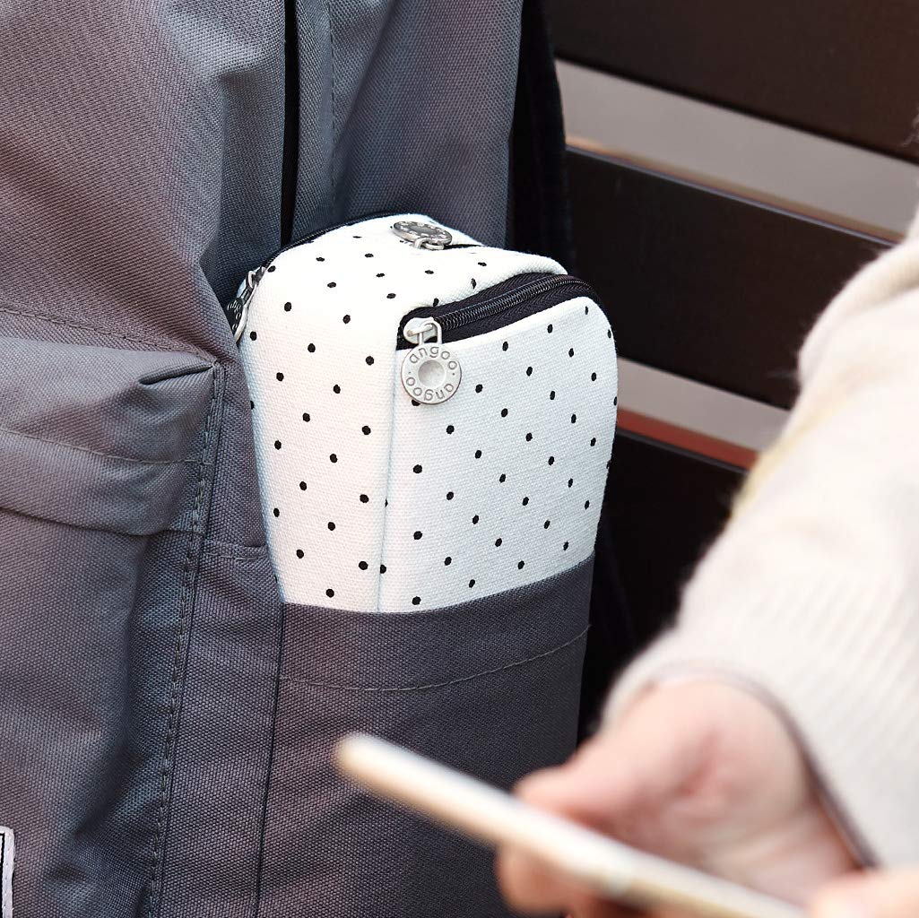 ANGOOBABY Large Pencil Case Big Capacity 3 Compartments Canvas Pencil Pouch for Teen Boys Girls School Students (Black Dot)