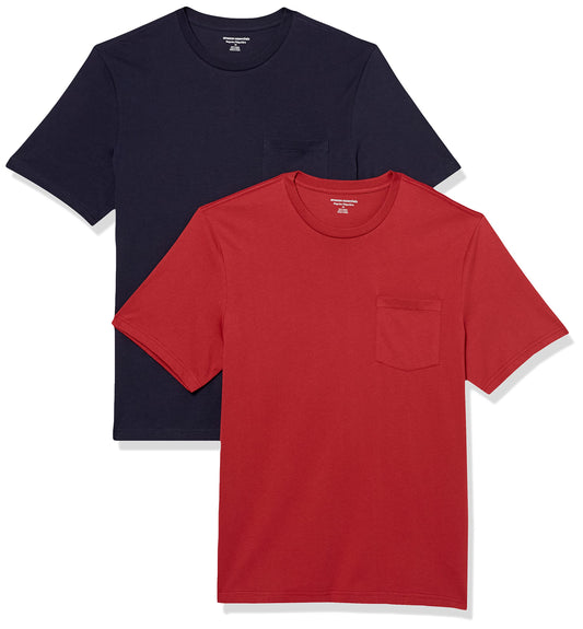 Amazon Essentials Mens T-Shirts, Regular-Fit, Short-Sleeve Crewneck Pocket, Pack of 2, Dark Red/Navy, XX-Large