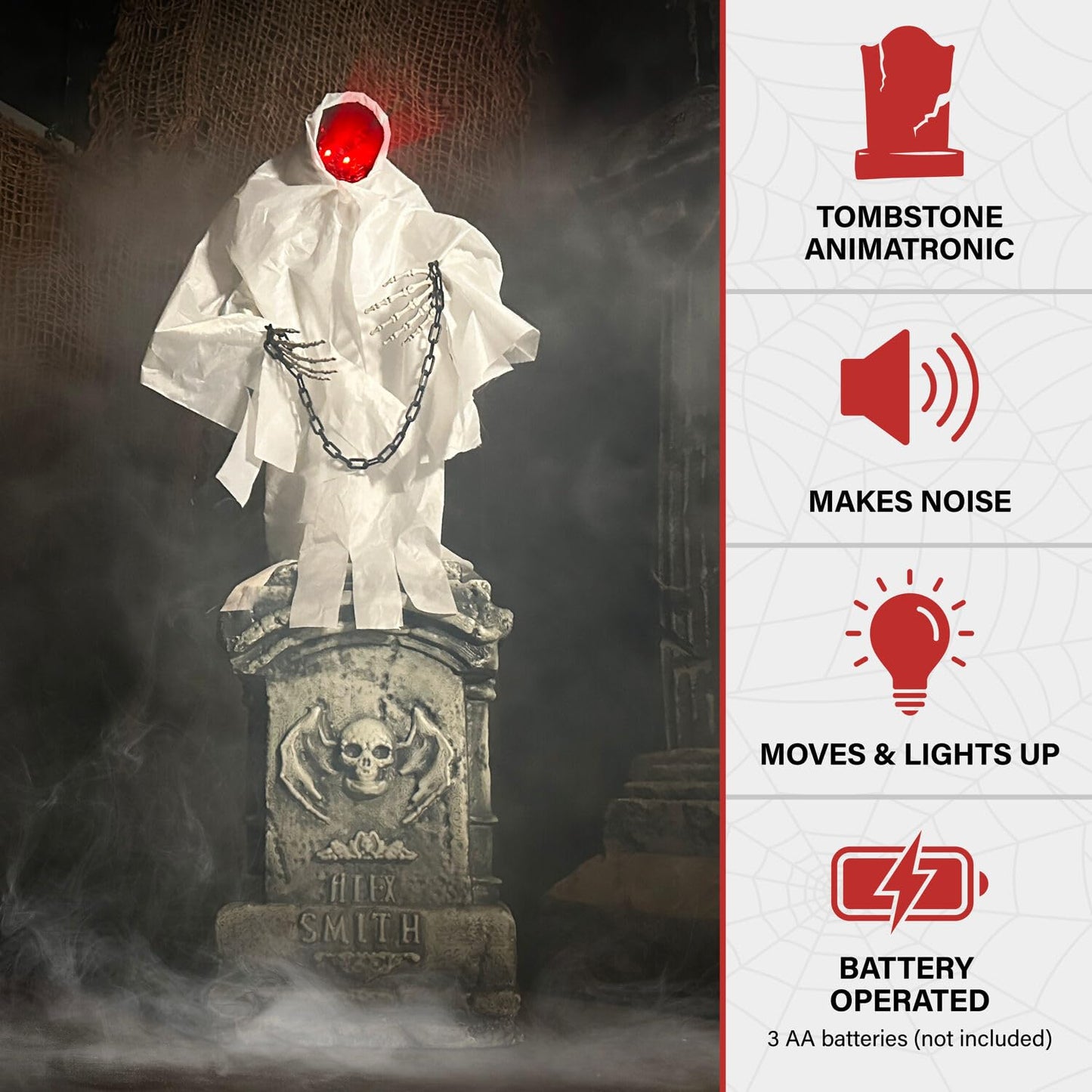 Haunted Hill Farm 4.2-Ft Animated Spectre on Tomb, Halloween Accessory, Scary Horror Movie Party Decoration, Creepy Ghost Prop, Spooky Occult Indoor Décor with Touch-Activated Lights & Sound