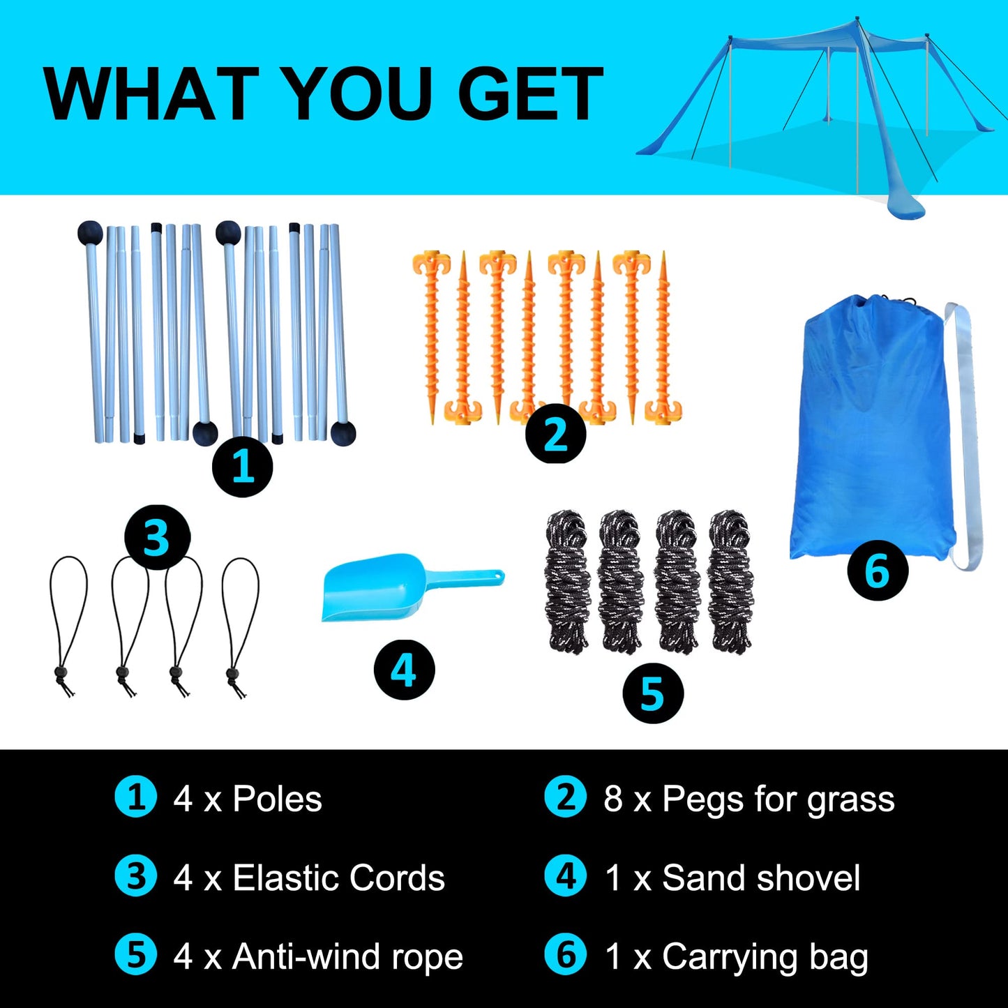 Beach Tent Sun Shelter with UPF 50+ UV Protection, Beach Canopy Sun Shade 11x11 FT with Sandbags, Poles and Ground Pegs and Anti-Wind Ropes, Pop Up Tent for Camping, Backyard and Picnics