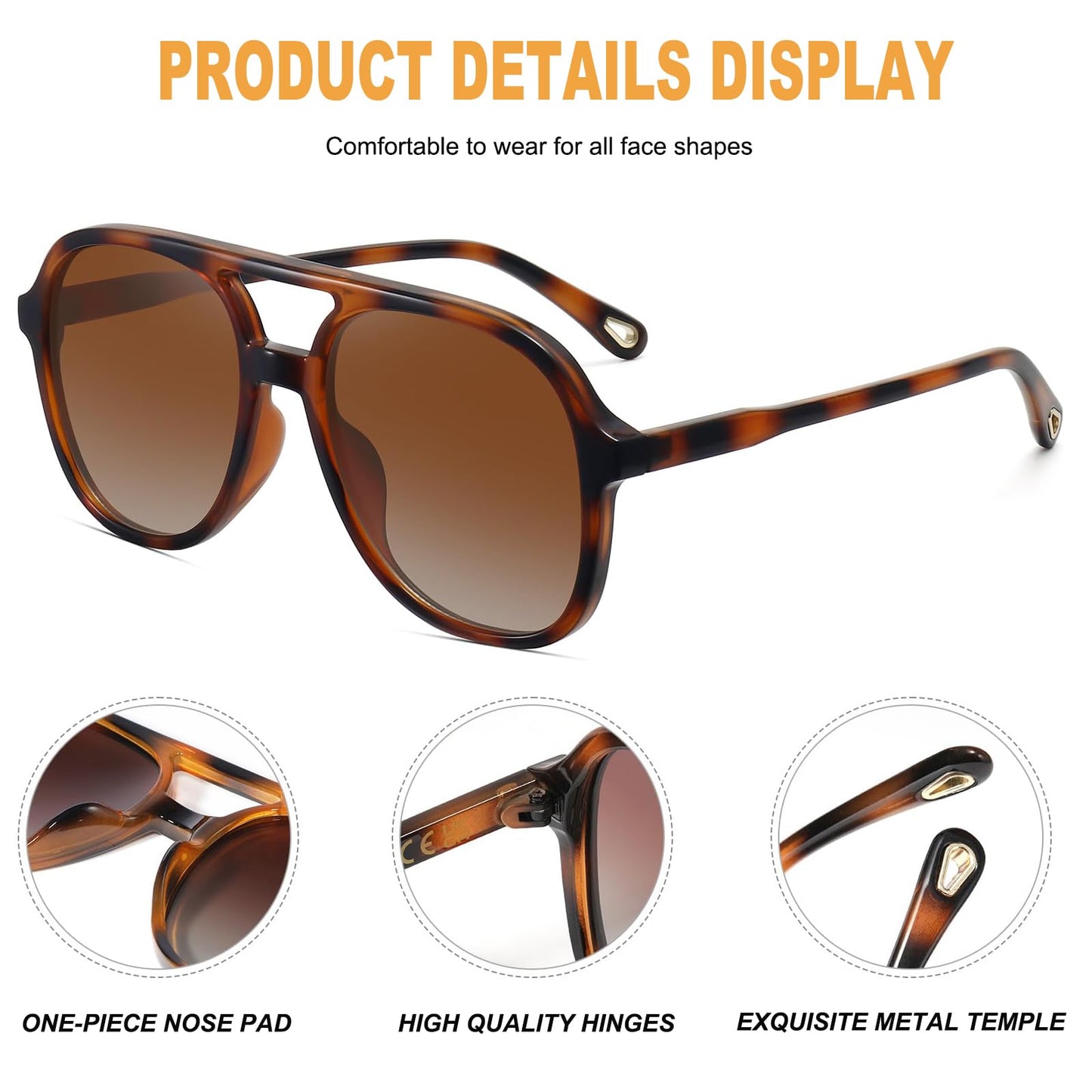 Arjien Polarized Aviator Sunglasses for Women Men, Trendy Square Womens Mens Sunglasses, 70s Retro Aviators, UV400 Protection