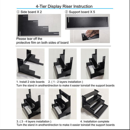 HENABLE 4 Tier Black Acrylic Display Risers, Perfume Organizer Stand, Cupcake Stand Holder, Shelf Risers for Display Stands for Funko POP Figure, Dessert Shelves for Party, Decoration