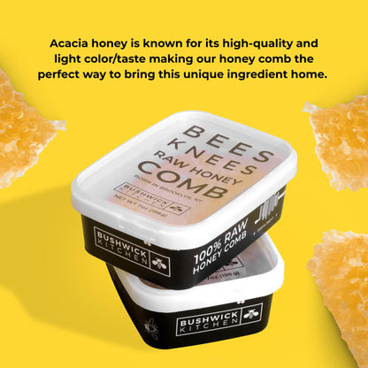 Bees Knees Raw Honeycomb, 100% Edible, All-Natural Gourmet Honeycomb in Double Sealed Packaging, Acacia Honey Comb with Sweet, Light Flavor, Foodie Gifts, Tea Gifts, Unique Gift Ideas (7 oz)