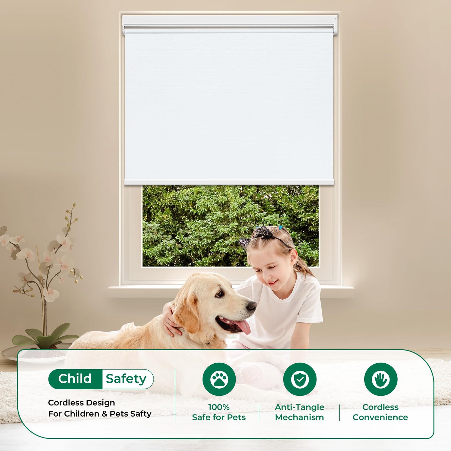 Allesin Motorized Roller Blinds with Remote Control for Windows, Blackout Smart Roller Shade, Battery Powered Electric Smart Blind (White,H72 x W31)