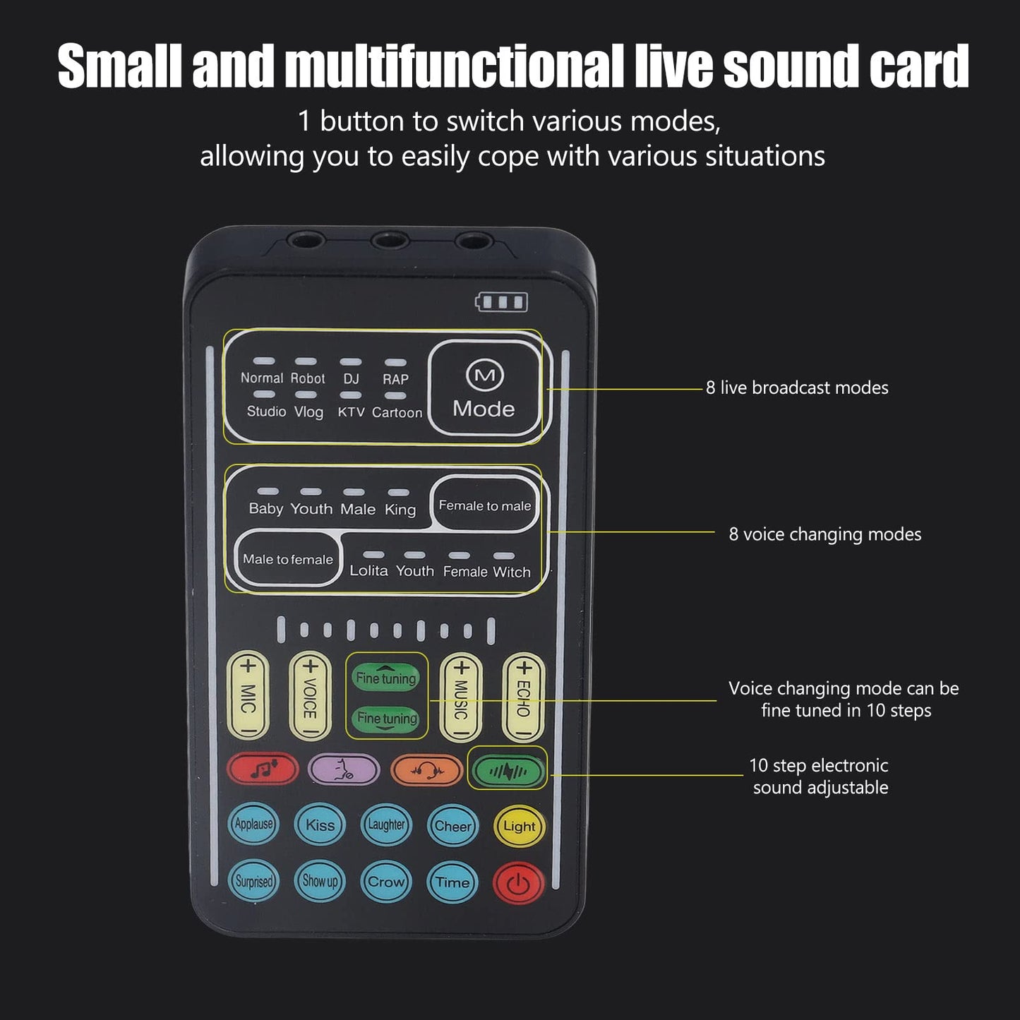 I9 Voice Changer Set, Mini Live Broadcast Voice Disguiser, Portable Sound Board Voice Changer, 8 Different Sounds/Sound Effects, for iOS, for Android (English Version)