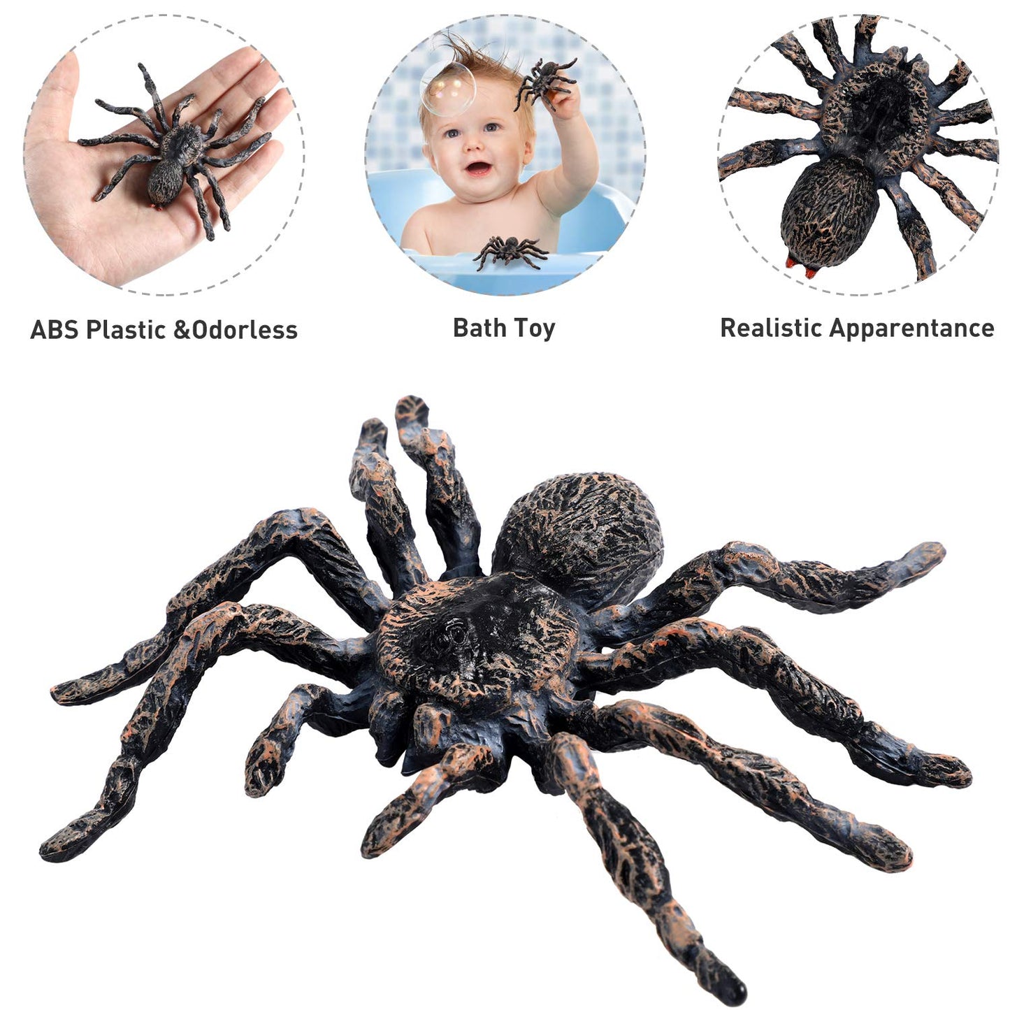 4 Pieces Realistic Spider Giant Fake Spider Action Model Plastic Animal Tarantula Toy Figures Lifelike Educational Toy for Girls and Boys, Halloween Prank Props Party Supplies
