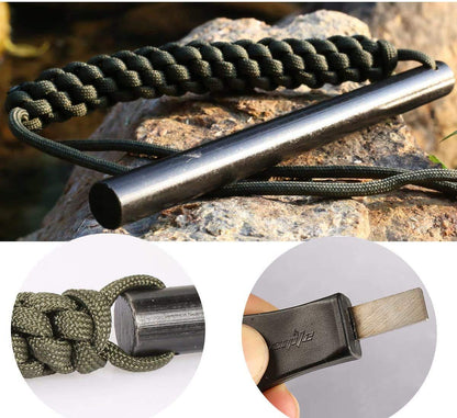bayite 1/2 x 6 Inch Survival Drilled Flint Steel Fire Starter Ferrocerium Rod Kit with Striker-Pro Striker Paracord Landyard Handle Large