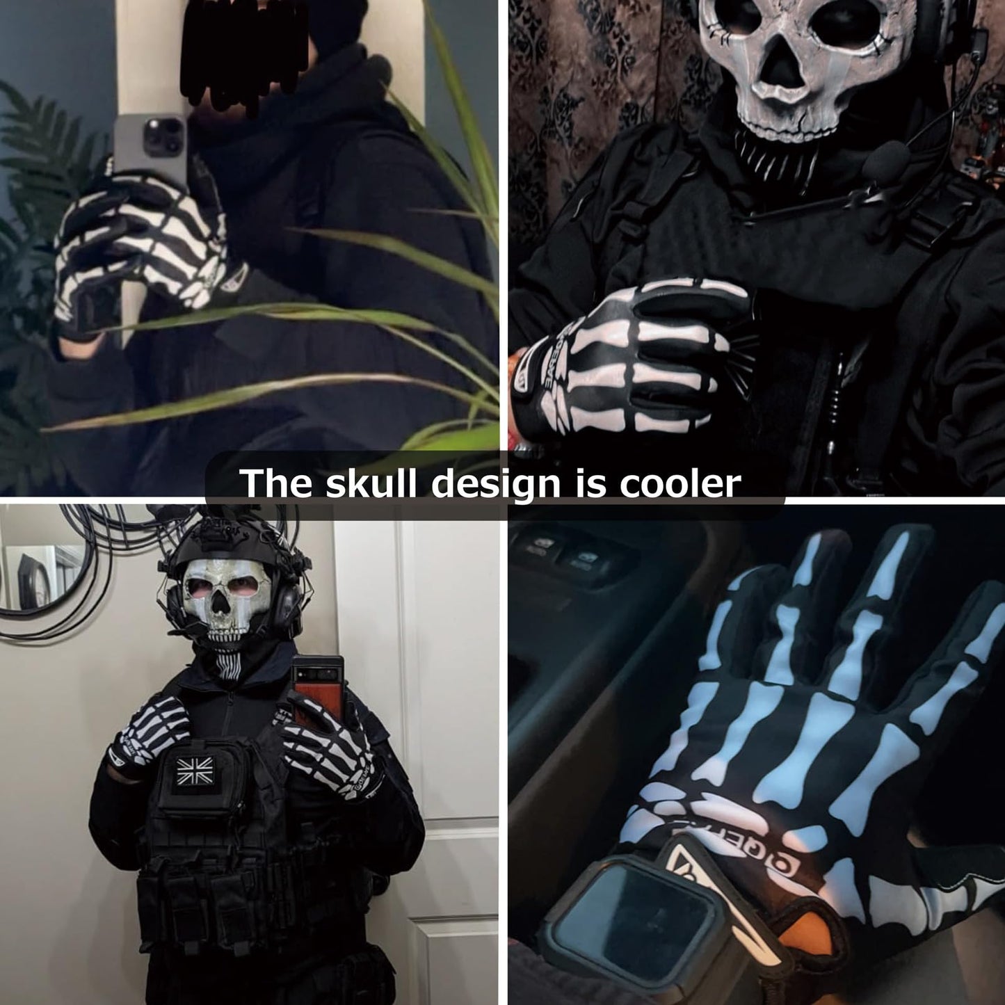 Azarxis Skeleton Gloves Reflective for Men Women, Skull Gloves Glow in The Dark Anti Slip for Cycling Motocycling Halloween Cosplay Party Thanksgiving Christmas (Green - Glow in The Dark, Medium)