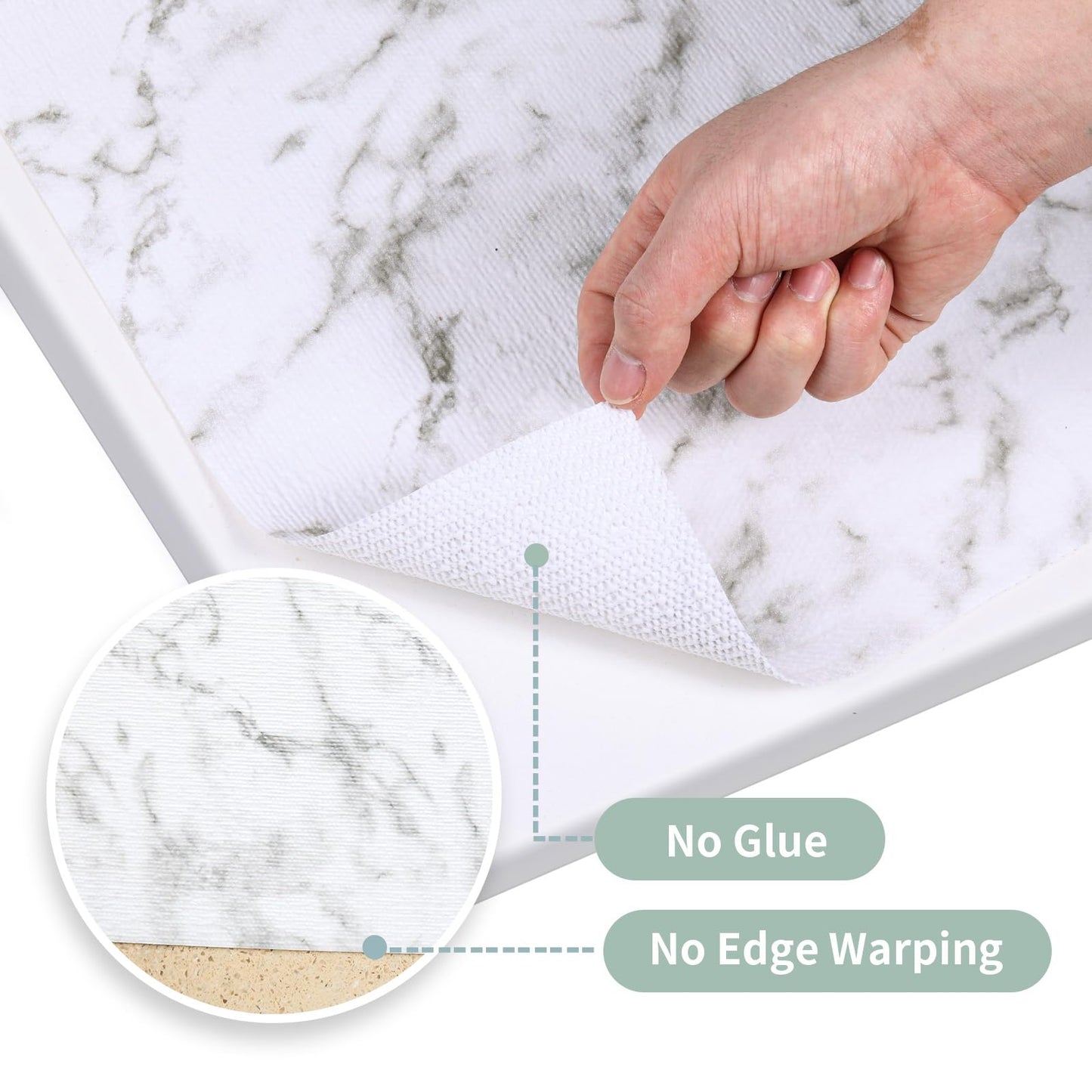 2-Layer Drawer and Shelf Liner for Kitchen Cabinet: 12 in X 20 Ft Non Slip Waterproof Shelf Paper Non Adhesive Refrigerator Liners White Marble Easy Liners for Bathroom with Knife Tape Measure