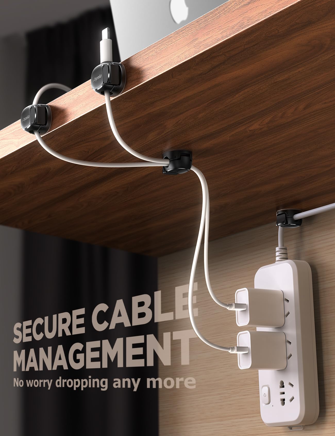 8Pack Cord Organizer [Dual Spring & Clasp, Max Secure] Cable Clips - Chfeila Cable Management, Adhesive Phone Charging Wire Holder for Nightstand/Wall, Home Office Desk Accessories Decor Essentials