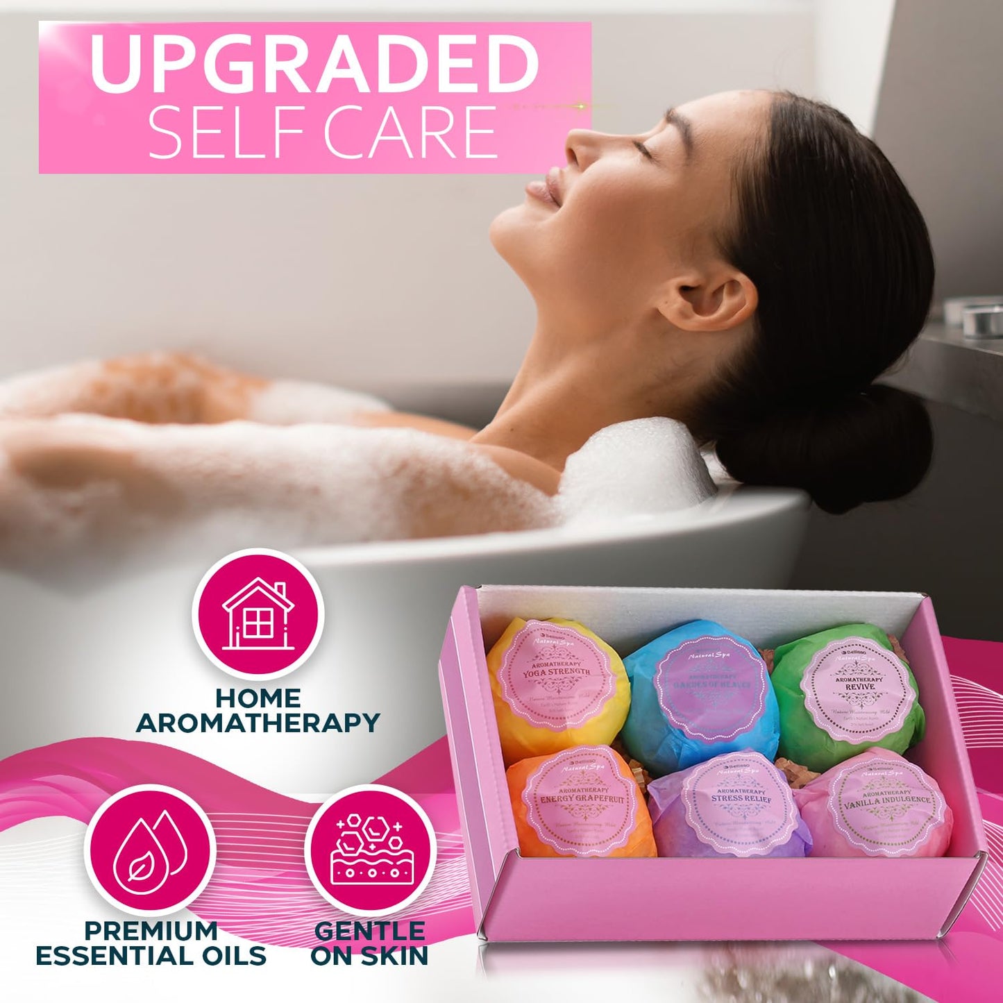 Bath Bombs Gift Set - 6 Bubble Bath Fizzies (6 x 2oz) with Natural Dead Sea Salt Cocoa and Shea Essential Oils - Best Gift Idea for Birthday, Mom, Woman, Girl, Him, Kids