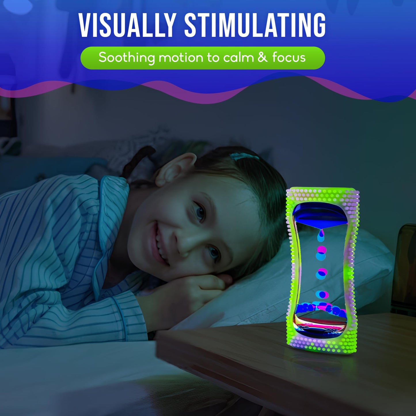 BUNMO Liquid Motion Bubbler Sensory Toy - Calming Fidget Toy for Kids & Adults, Textured Silicone Bubble Timer with Mesmerizing Liquid Flow Sensory Bottles - Small Glow