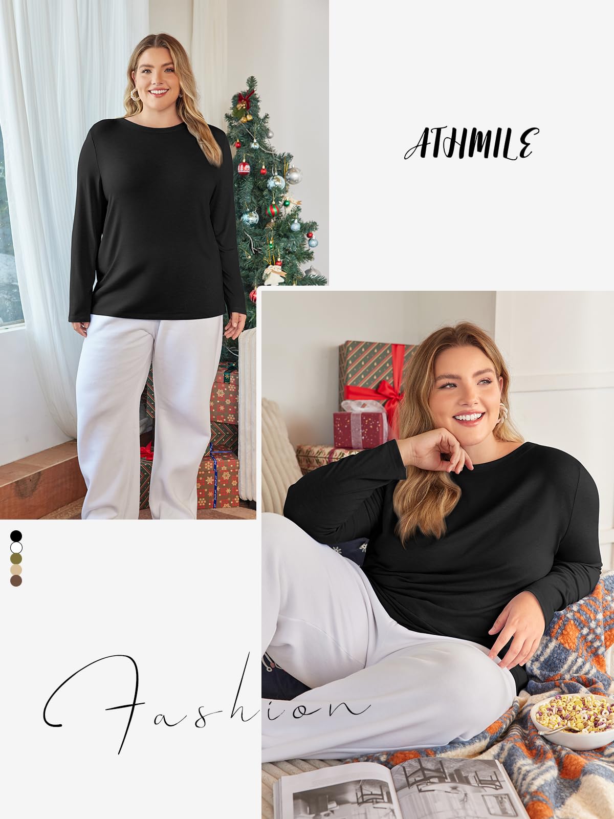 ATHMILE Ladies Loose Fit Basic Tee Fall Outfits 2025 Women Underscrub Long Sleeve Tops Fashion Crew Neck Shirts Fall Blouse Trendy Black