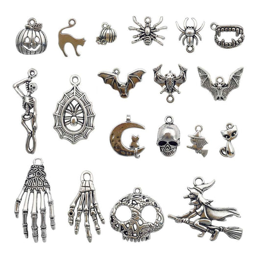 iloveDIYbeads Halloween Charm-100g(about 55-60pcs) Antique Silver Halloween Collection Craft Supplies Charms Pendants for Crafting, Jewelry Findings Making Accessory For DIY Necklace Bracelet (M001)