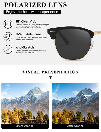 AEVOGUE Polarized Sunglasses For Women And Men Semi Rimless Frame Retro Sun Glasses AE0369 (Matte Black)