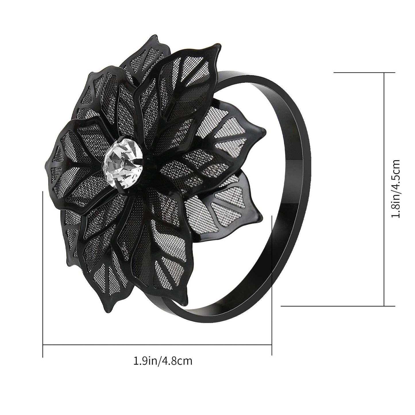 BEAVOING Pack of 18 Napkin Rings Alloy Hollow Out Flower Napkin Holder Dinning Table Napkin Ring for Dinner Parties Wedding Banquet Table Setting Family Gatherings Table Decor (Black Flower, 18)