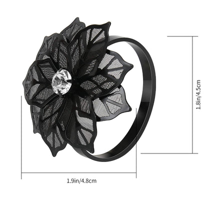 BEAVOING Pack of 18 Napkin Rings Alloy Hollow Out Flower Napkin Holder Dinning Table Napkin Ring for Dinner Parties Wedding Banquet Table Setting Family Gatherings Table Decor (Black Flower, 18)