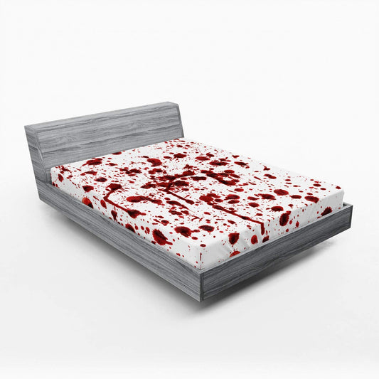 Ambesonne Horror Fitted Sheet, Splashes of Blood Grunge Style Bloodstain Horror Scary Zombie Halloween Themed Print, Soft Decorative Fabric Bedding All-Round Elastic Pocket, Queen Size, Scarlet White