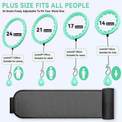 Hula Hoops for Adults Weight Loss，Infinity Weighted Hoop Plus Size with Sweat Belt，Weighted Hula Hoop Waist Trainers for Women at Home Workout Equipment (Vigorous Cyan)