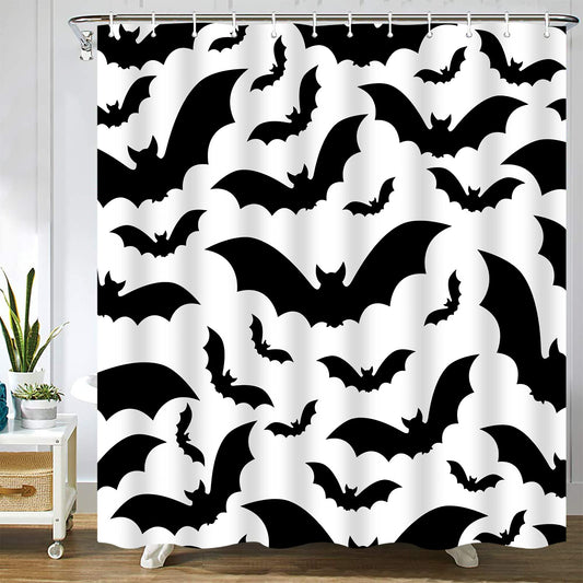 Abaysto Spooky Halloween Pattern with Bats Black and White All Animal Color Dark Dead Bathroom Decor Shower Curtain Sets with Hooks Polyester Fabric Great Gift