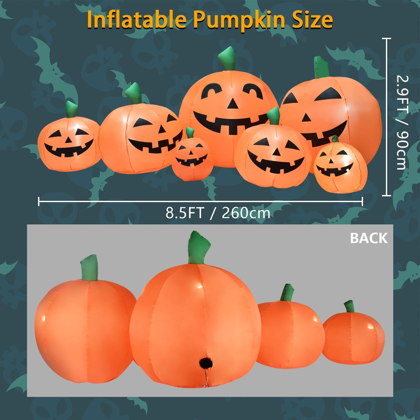 BREONLY 8.5FT Halloween Inflatables Pumpkins Decoration, Outdoor Halloween Blow Up Decorations for Yard, LED Lights Hocus Pocus Inflatable Outdoor Holiday Garden Lawn Decor