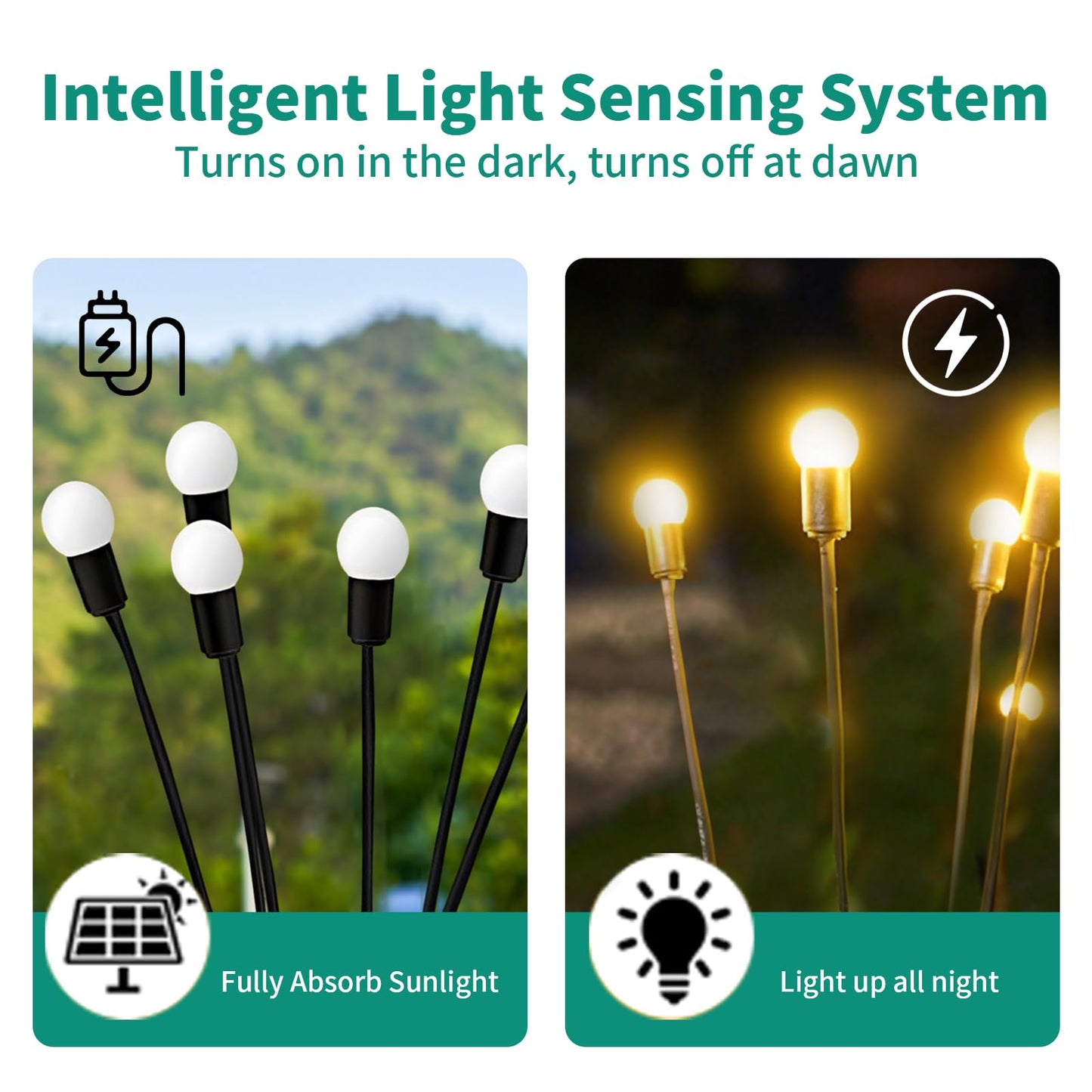 CALFVIC 8 Pack 64 LED Solar Garden Lights - Plastic Swaying Design for Brighter Glow, Solar-Powered & Waterproof, Easy Setup with Two Modes, Perfect for Yard/Garden - Warm White