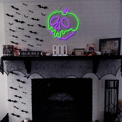 WLHOPE Halloween Neon Sign - Dimmable Skull Apple Wall Decor Light, USB Connectivity for Bedroom, Bar, Shops, Party Decoration