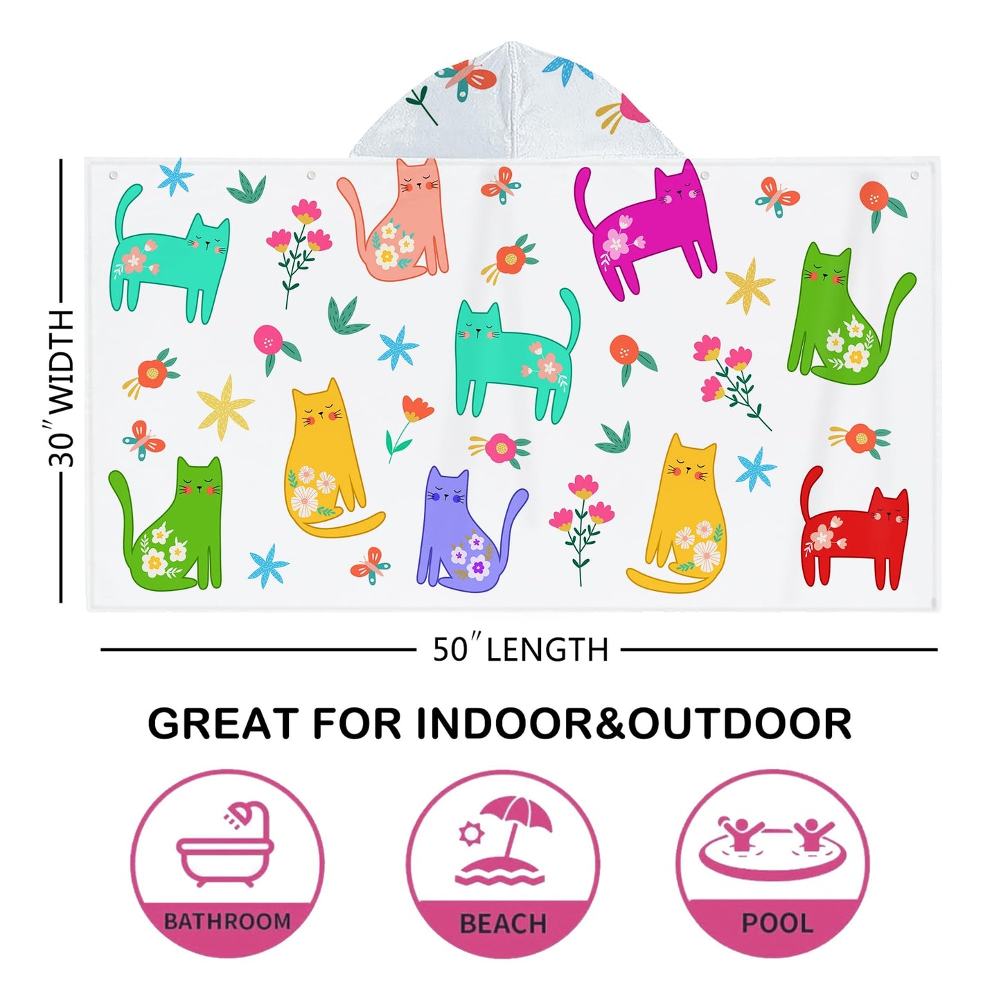 Bonsai Tree Summer Bright Hooded Beach Towel, Cat Lover Kids Poncho Towel for Boys Girls, Quick Dry 30''x50” Bath Towel for Pool Swiming Boys Gifts