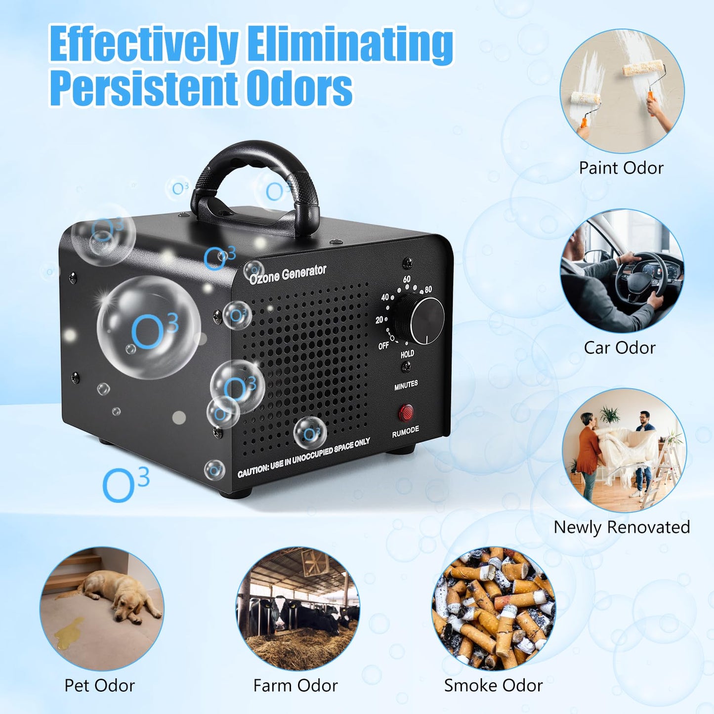 HHGM 48,000mg/h High Capacity Ozone Machine Generator, Commercial Industrial Quartz Tube Air Purifier, Ionizer & Deodorizer Ozone Odor Eliminator Suitable for Home, Car, Basements, Pets, Smoke, Farms