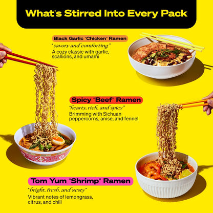 immi Ramen Variety Pack – Bold Flavors, Better Noodles – High Protein, Low Carb, Plant Based – Spicy Beef, Black Garlic Chicken, Tom Yum Shrimp – Keto & Plant-Based Comfort Food