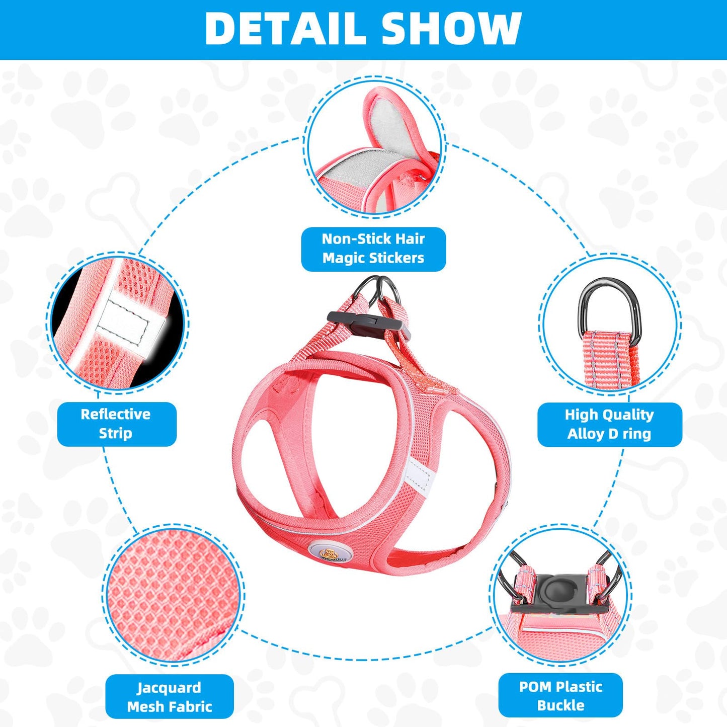 Hipubby Dog Harness and Leash Set, No Pull Soft Mesh Puppy Harness for Small Medium Dogs, Cats - Step in Adjustable Reflective Pet Harness with Buckle and Double D-Rings - Pink, XS