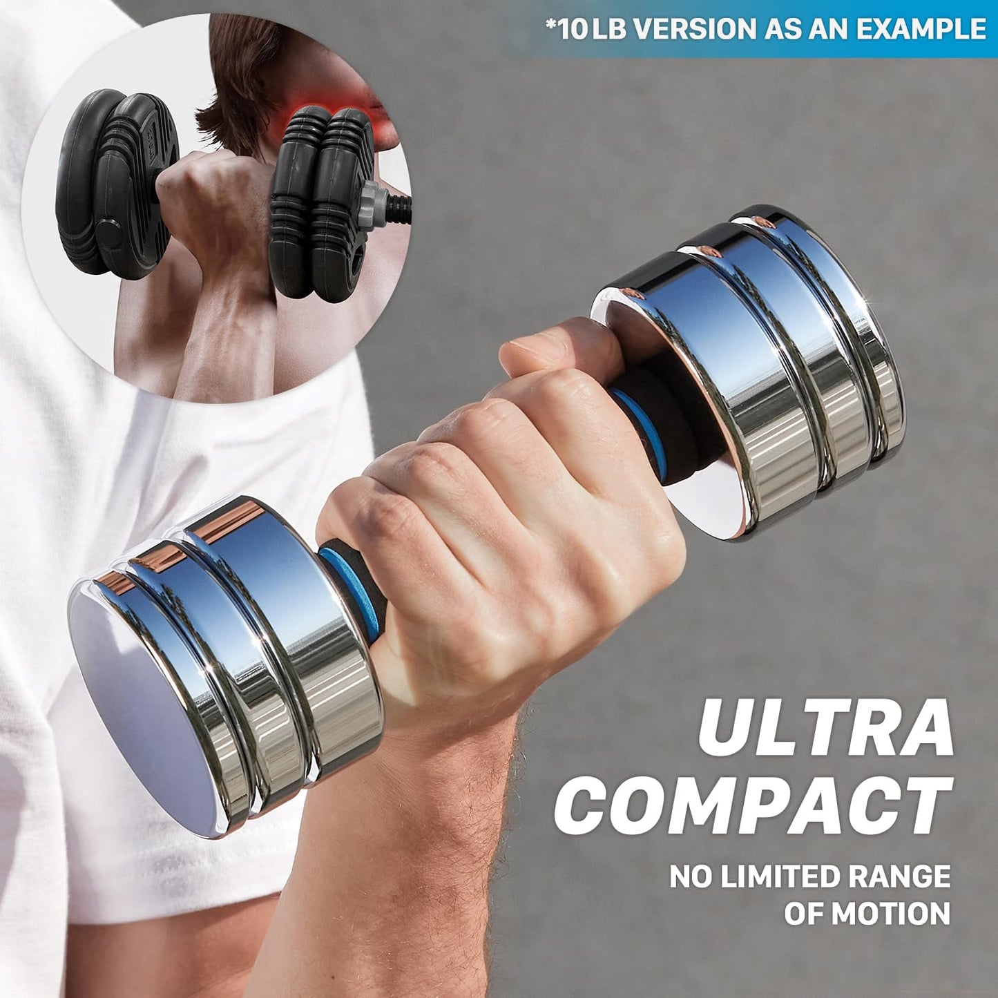Adjustable Dumbbell Set 10lb Pair (5lb/7lb/8lb/10lb) Set of 2 Steel Dumbbells Chrome Weights with Foam Handles Home Gym Workout (Standard-Finish 10lb×2)