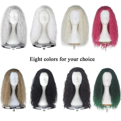 iCos Old Lady Wig - Long Curly Fluffy Dirty Silver Grey Witch Hair Wig for Grandma, Halloween Costume, Movie Cosplay, Punk Style - Adult Men & Women