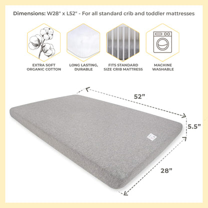 Burt's Bees Baby Essential Organic Cotton Fitted Crib Sheet, Breathable for Boy Girl Standard Crib & Toddler Mattresses