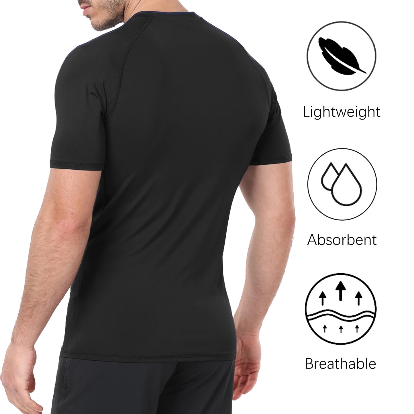 HovSiyla 5 Pack Men's Compression Shirts Cool Dry Short Sleeve Baselayer Athletic Workout T Shirts Black-L