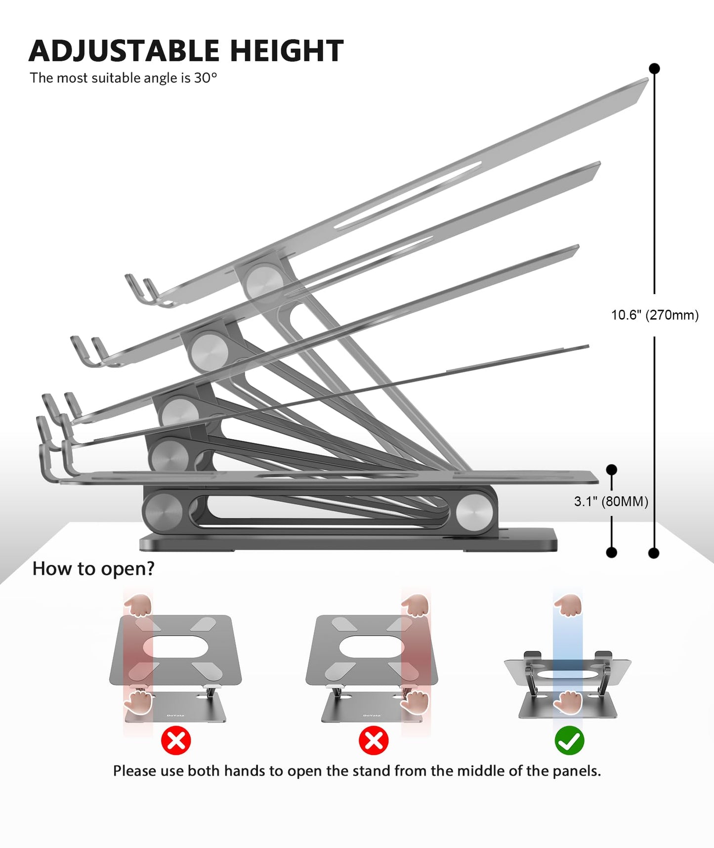 BoYata Laptop Stand, Laptop Holder, Multi-Angle Stand with Heat-Vent, Adjustable Notebook Stand for Laptop up to 17 inches, Compatible for MacBook Pro/Air, Surface Laptop, and so on (Space Gray)