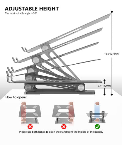 BoYata Laptop Stand, Laptop Holder, Multi-Angle Stand with Heat-Vent, Adjustable Notebook Stand for Laptop up to 17 inches, Compatible for MacBook Pro/Air, Surface Laptop, and so on (Space Gray)