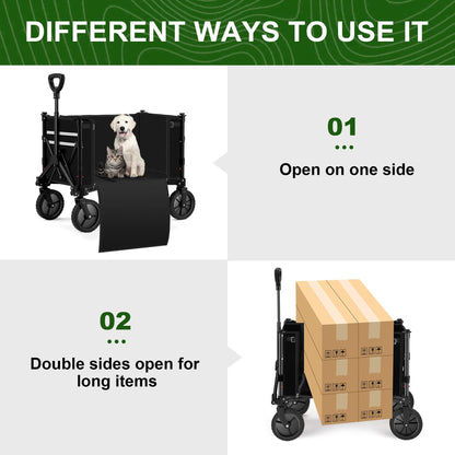 Antifir Collapsible Wagon Carts,Folding Wagon Cart with All Terrain Wheels,Heavy Duty Garden Carts with Adjustable Handle,Outdoor Utility Wagon for Camping Shopping Sports Fishing (Black)