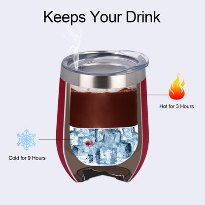 6 Pack Stainless Steel Wine Tumblers, 12Oz Insulated Wine Tumbler, Double Wall Insulated Wine Glass, Stainless Steel Stemless Wine Cups with Lids for Coffee, Wine, Cocktails, Champaign, Wine Red